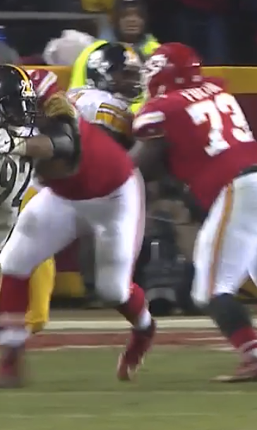 No. 1 pick Eric Fisher was destroyed by James Harrison and it cost the Chiefs their season